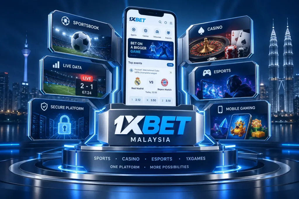 Overview of the 1xBet Malaysia platform: sportsbook, casino, esports and 1xGames in one app