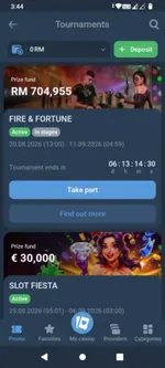 Casino tournaments with prize funds in the 1xBet app